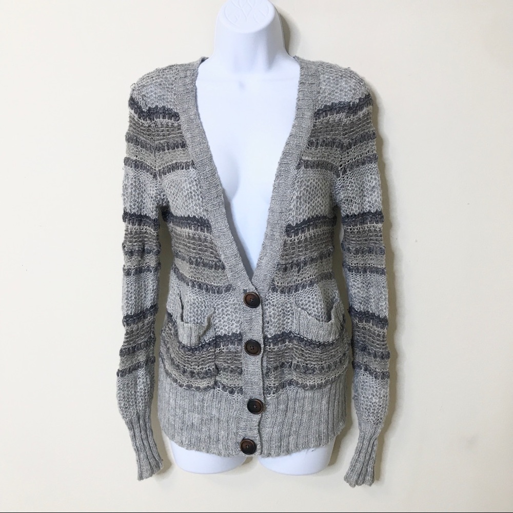 Aerie Oversized S Gray Striped Wool Blend Sweater